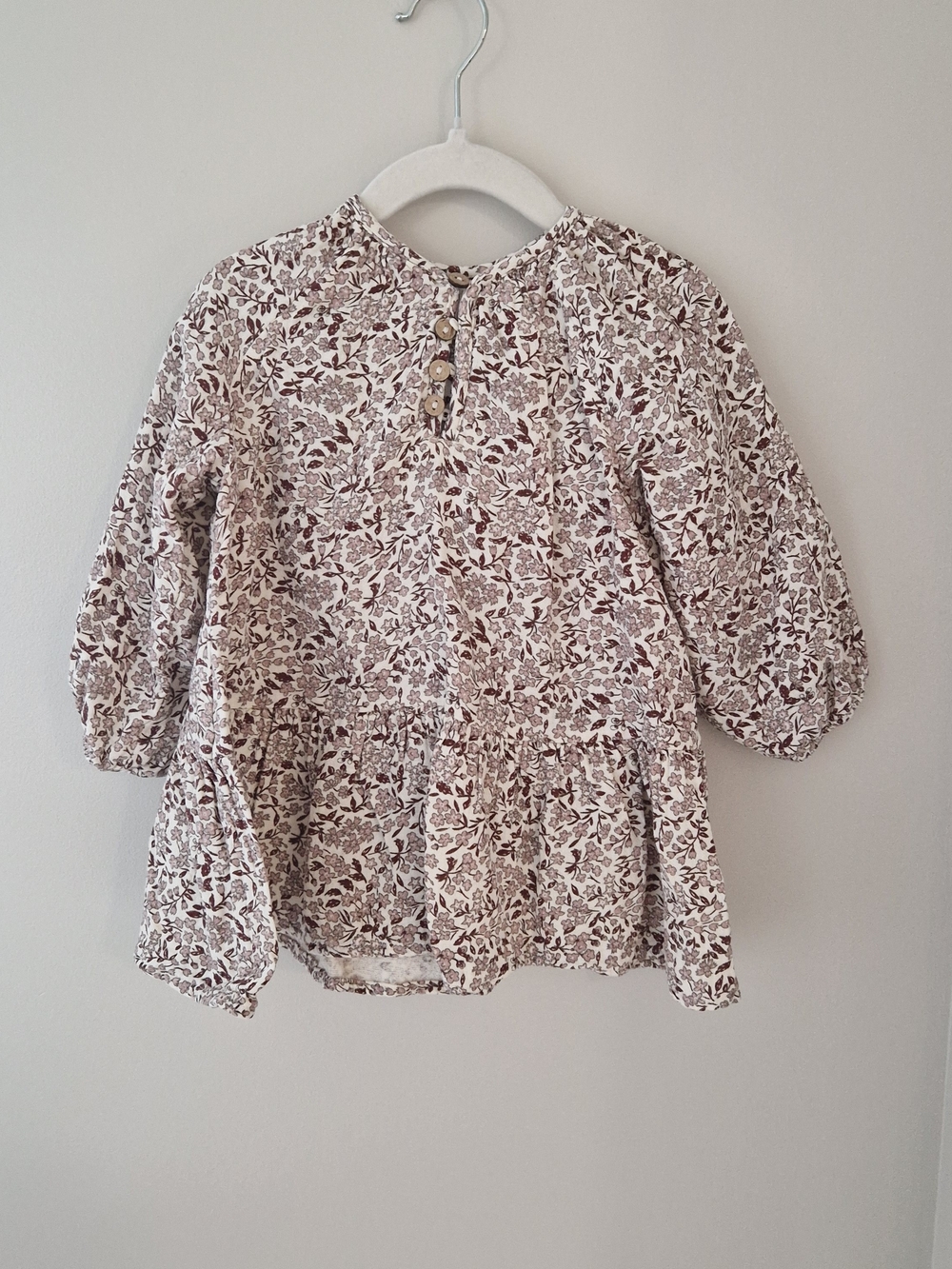 Quincy Mae Cream Blouse with Brown Floral Print